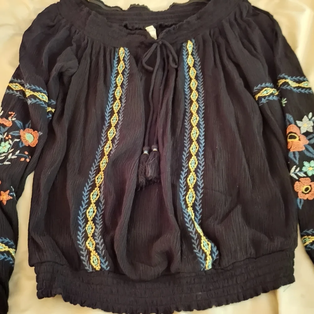 Xhilaration Black Embellished Tie Front Blouse - Picture 6 of 6